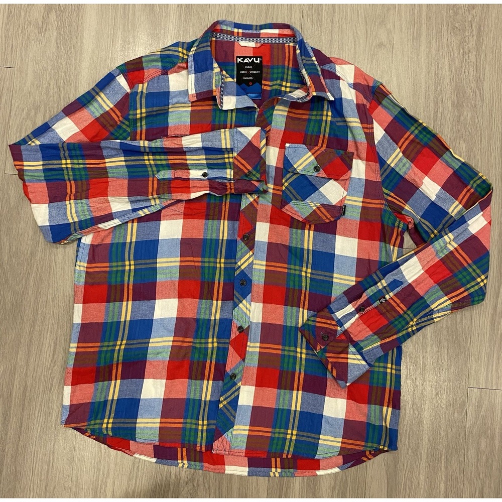 KAVU Mens XXL 2XL Multi Color Cotton Button Casual Long Sleeve Shirt